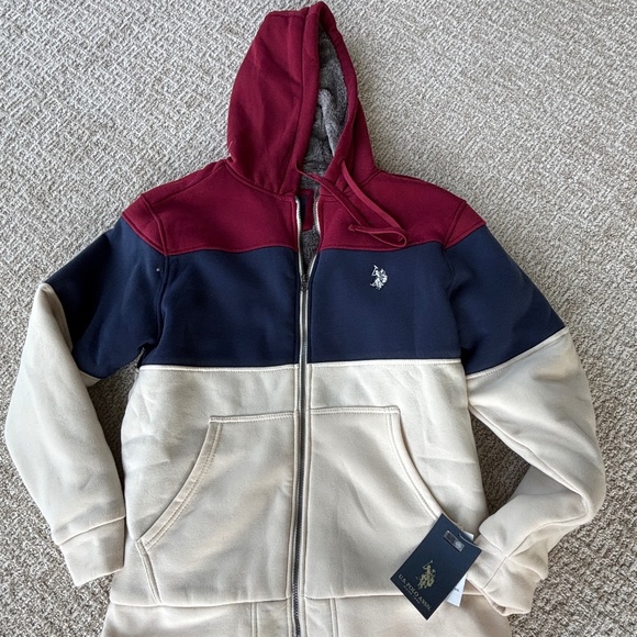 Polo red white and blue hoodie with sherpa lining - Picture 1 of 5